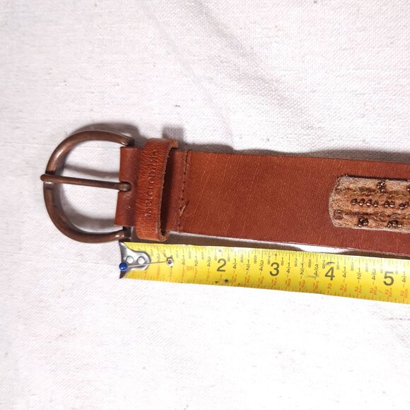 Abercrombie & Fitch Brown Leather Belt Womens S/M Sequins Beads Moose Logo Boho - Picture 3 of 16